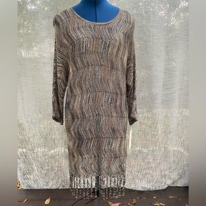 Travelers collection by Chicos metallic zizag knit fringe sheer sweater dress